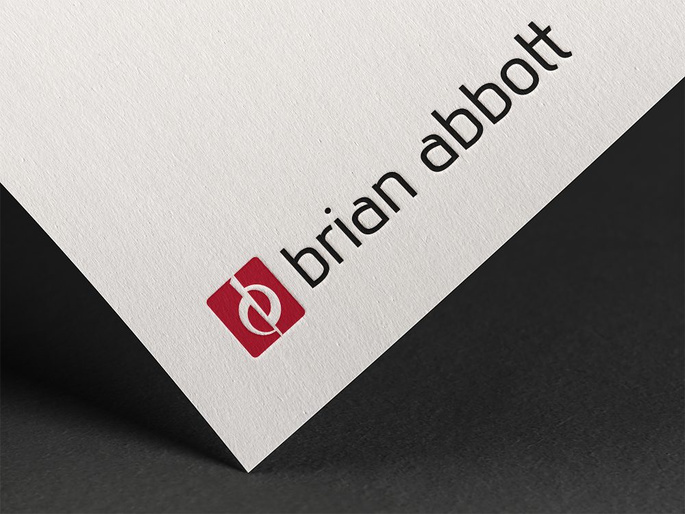 Brian Abbott identity: a monogram mark and lowercase wordmark printed on stationery